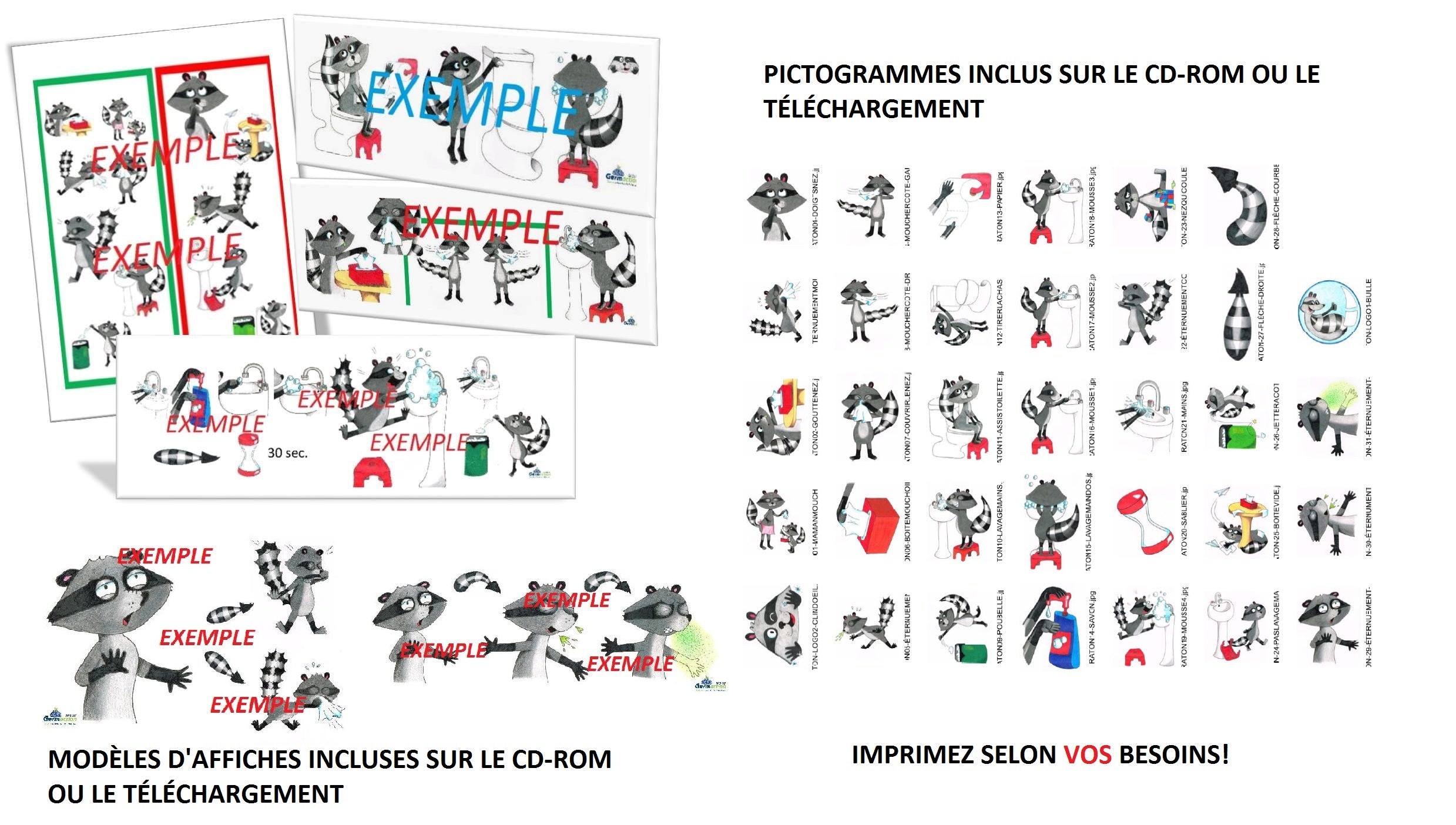 Collection Affiches Hygiène Enfants avec Mousse - 5 Affiches + 33 Pictogrammes | GERMACTION